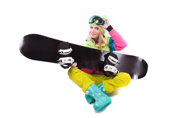 Mooie jonge vrouw met snowboard — Stockfoto