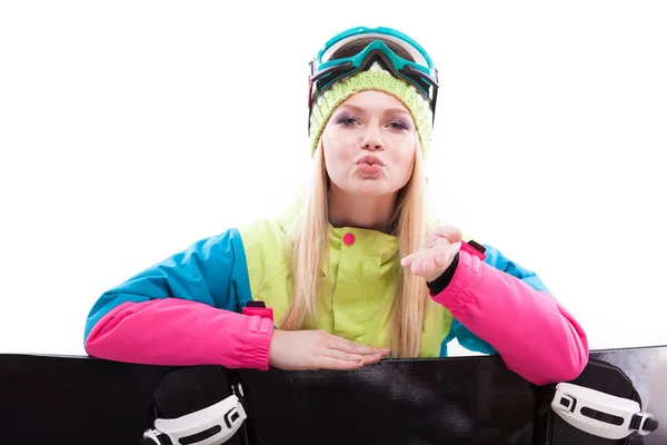 Mooie jonge vrouw met snowboard — Stockfoto