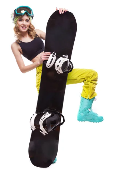 Vackra sport flicka med snowboard — Stockfoto