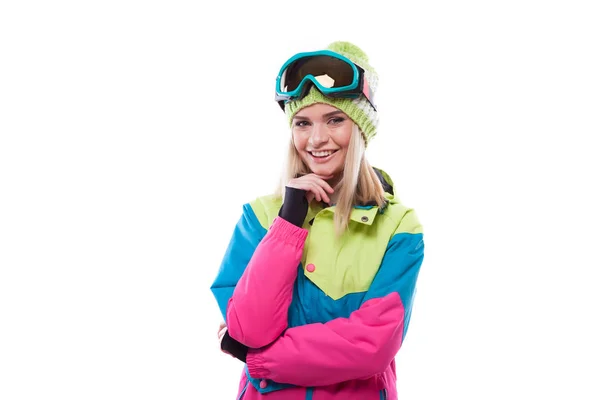 穿着滑雪服的年轻漂亮的女人 — 图库照片