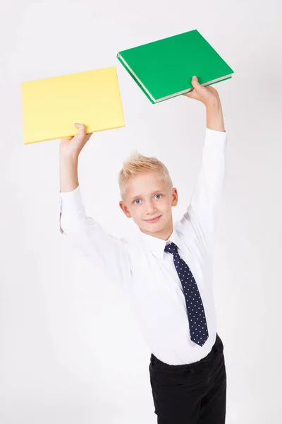 Blonde student in shirt with books — Stock Photo, Image