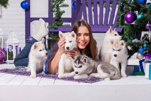 happy woman with dogs