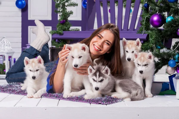 happy woman with dogs