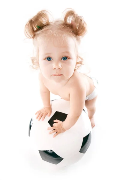 Baby by soccer ball — Stock Photo, Image