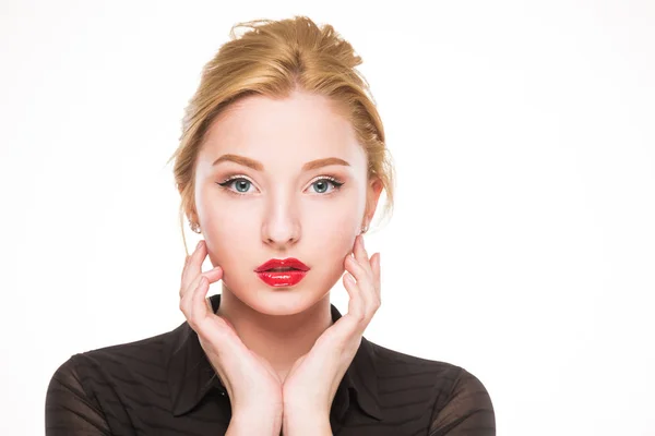 Ragazza bionda con le labbra rosse — Foto Stock