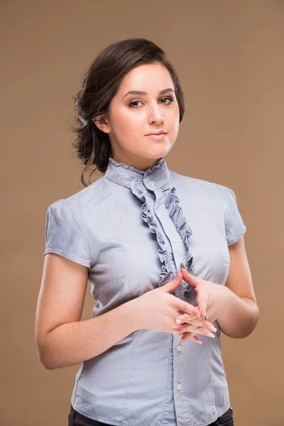 Young girl in blue  blouse — Stock Photo, Image