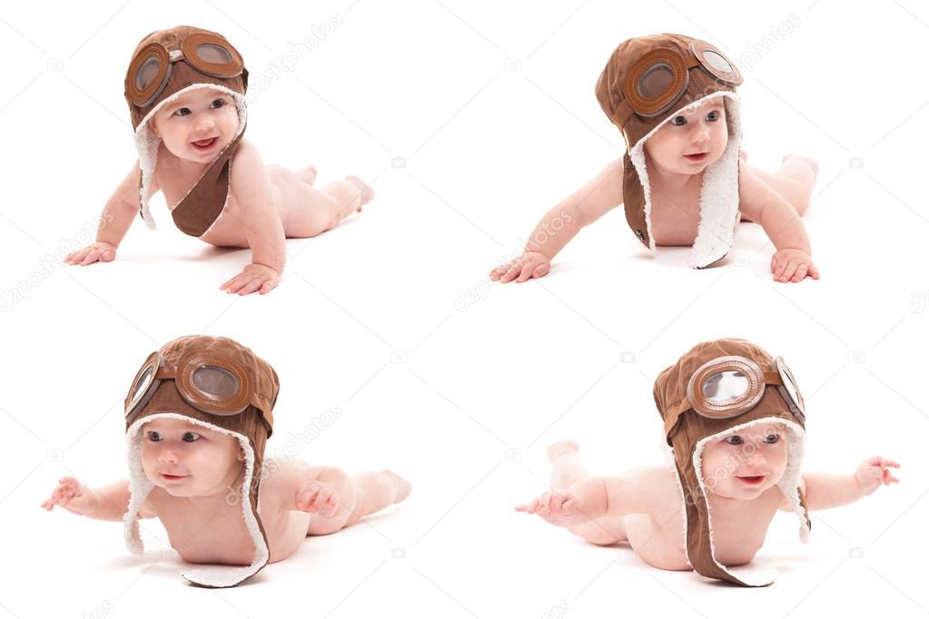 collage of baby boy in pilot cap