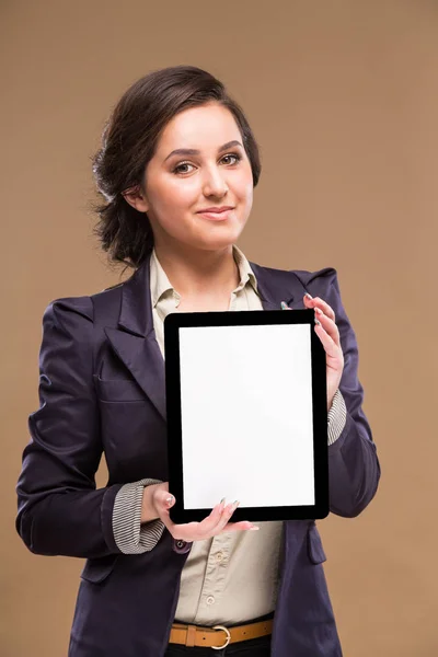 平板电脑在手中的女孩 — 图库照片