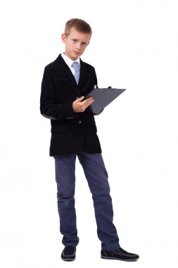 Öğrenci tablet ile iş takım elbiseli