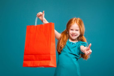 Alışveriş çantası ile şirin Kızıl saçlı kız