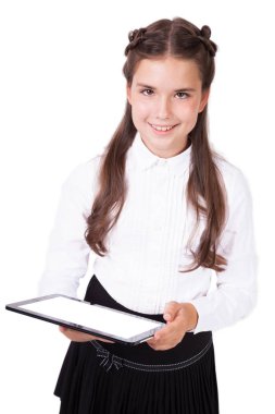 Elektronik tablet ile bir gömlek kız öğrenci