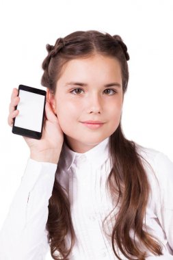 Telefon ile bir gömlek kız öğrenci