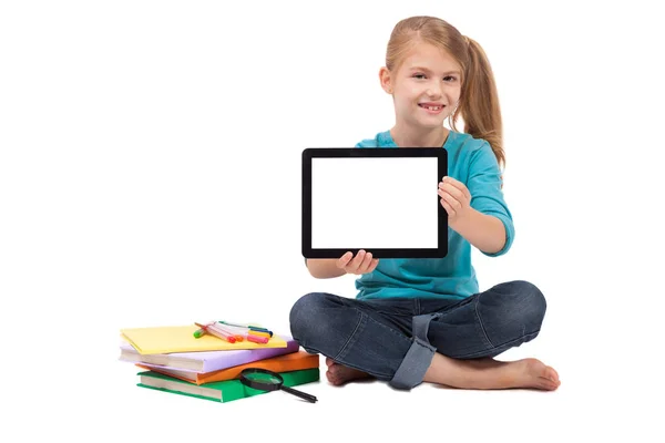 Školačka prezentující tablet — Stock fotografie