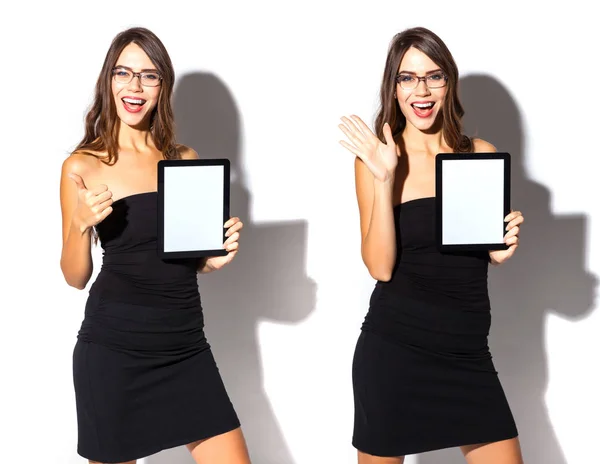 Mujer joven con tableta digital — Foto de Stock