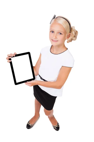 Školačka s digitálním tabletu — Stock fotografie