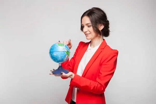 stock image Woman with earth sphere in hands