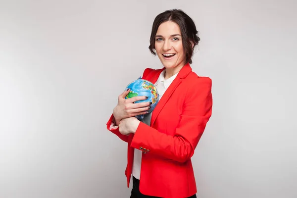 Woman with earth sphere in hands — Stock Photo, Image