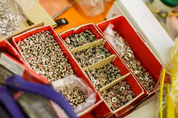 Materials and accessories at bags industrial manufacture 