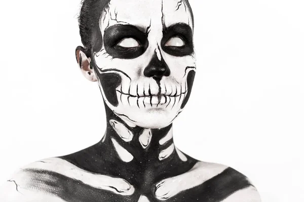 Woman with scull body art — Stock Photo, Image