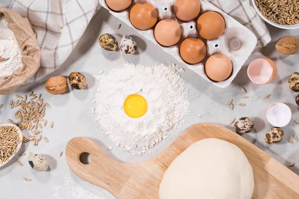 Plantilla Receta Con Ingredientes Cocina Para Hornear Mesa Blanca —  Fotos de Stock