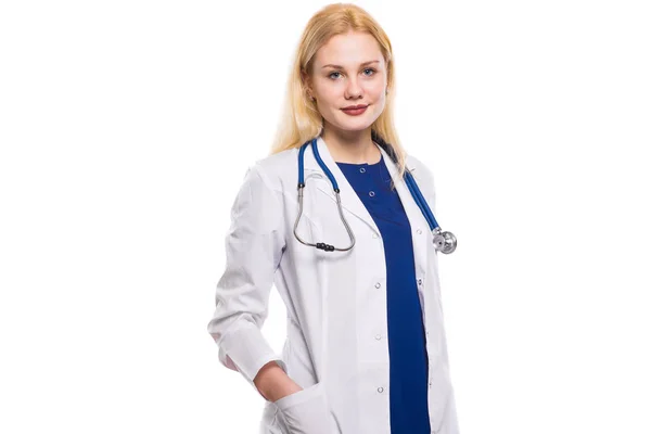 Young Confident Doctor Hands Pockets Looking Camera — Stock Photo, Image
