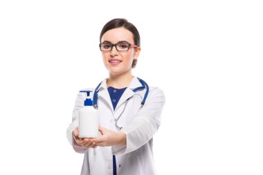 Genç kadın doktor holding Sıvı Sabunluk