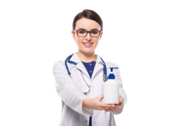 Genç kadın doktor holding Sıvı Sabunluk