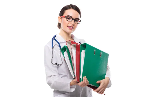 Young Confident Female Doctor Holding File Folders — Stock Photo, Image