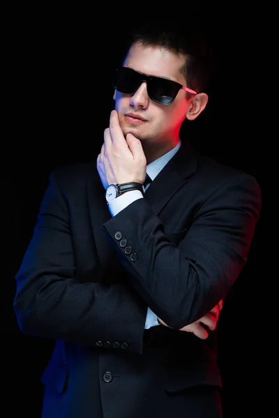 Young Handsome Man Stylish Suit Sunglasses — Stock Photo, Image