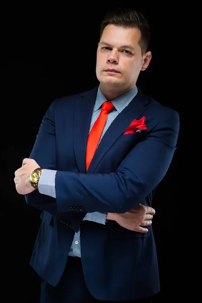 Young Handsome Man Stylish Suit Posing Arms Crossed — Stock Photo, Image