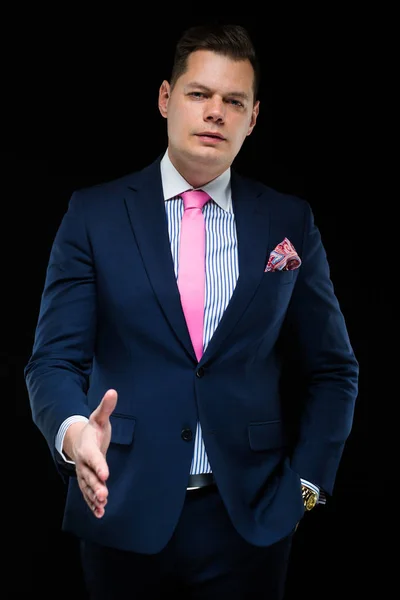 Young Handsome Man Giving Hand Handshake — Stock Photo, Image