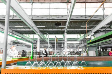 Cam Fabrikası'nda işten sonra aşağı soğutma cam nesnelerin görüntülenmesini