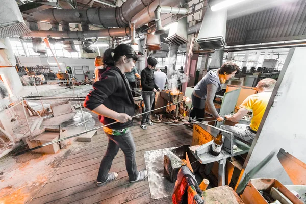 Vista Del Processo Lavorazione Attivo Fabbrica Vetro — Foto Stock