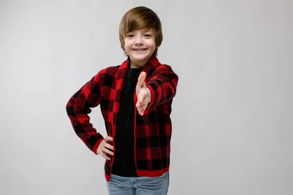 Nice Preteen Caucasian Boy Casual Outfit Showing Different Expressions White — Stock Photo, Image