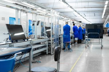 Minsk, Belarus - 08 Mayıs 2018: Toplu televizyonlar için atölye