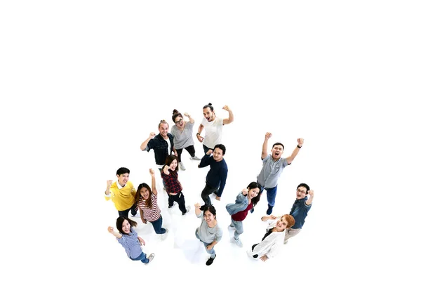 Group Diversity People Team Looking Camera Isolated White Floor Background Stock Picture