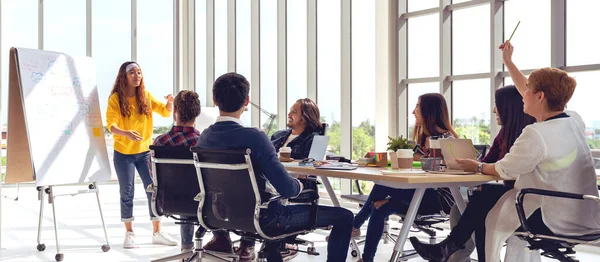 Group Multiracial Young Creative Team Talking Laughing Brainstorming Meeting Modern Royalty Free Stock Images