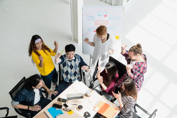 Groep Van Diversiteit People Team Glimlachend Vrolijk Succes Werk Modern Stockfoto