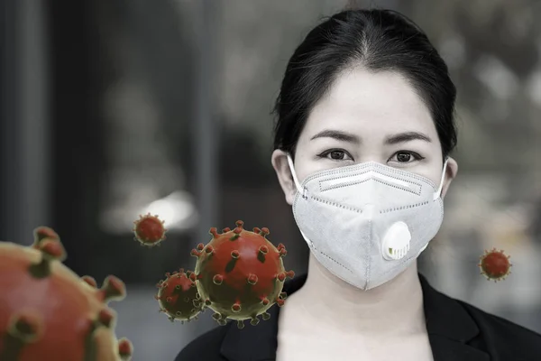 Kepala Wanita Asia Dengan Topeng Wajah Yang Sehat Melindungi Virus — Stok Foto