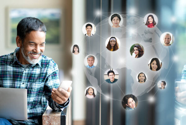 Social Media Network Global Network Connection People Connecting All World Stock Image