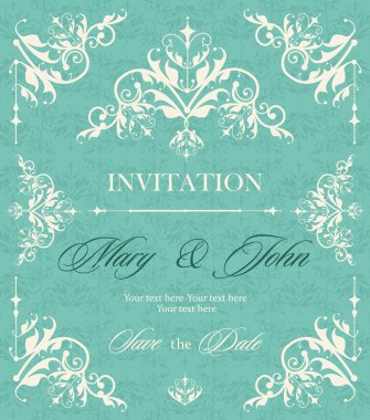 Düğün vintage davetiye çiçek ve antik dekoratif öğeler. 