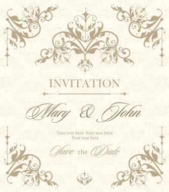 Düğün vintage davetiye çiçek ve antik dekoratif öğeler. 