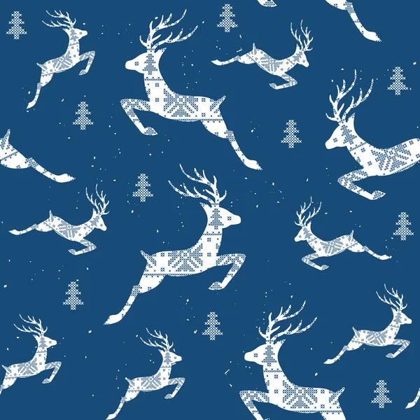 Christmas seamless pattern with deers. Deers The cross stitch. Decorative pattern. — Stock Vector