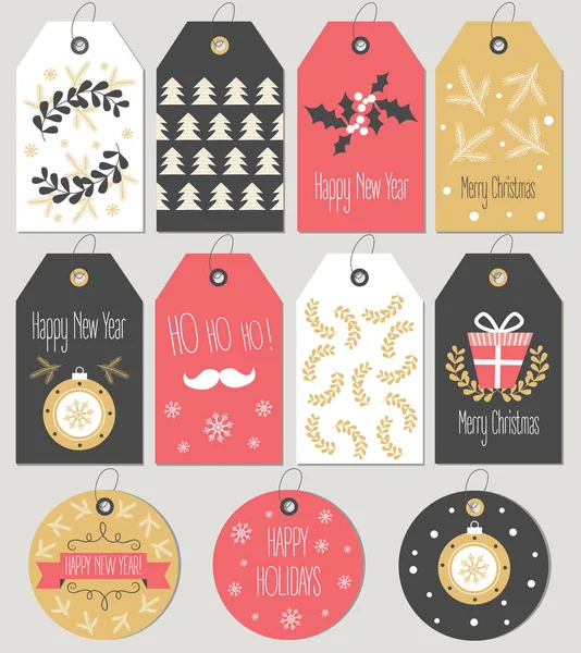 Set Merry Christmas and New Year gift tags and cards. — Stock Vector
