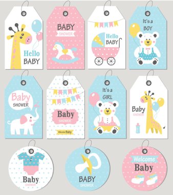 Hediye etiketleri ve kartları duş bebek. Bebek varış ayarla. 