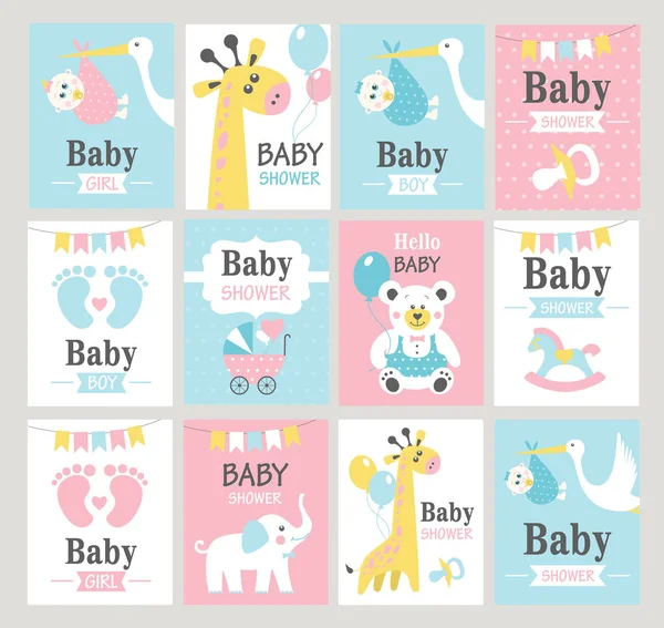 Aantal baby shower kaarten. — Stockvector