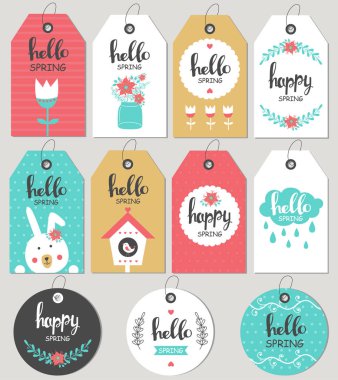 Merhaba bahar ayarlayın. Hediye etiketleri ve kartları. 
