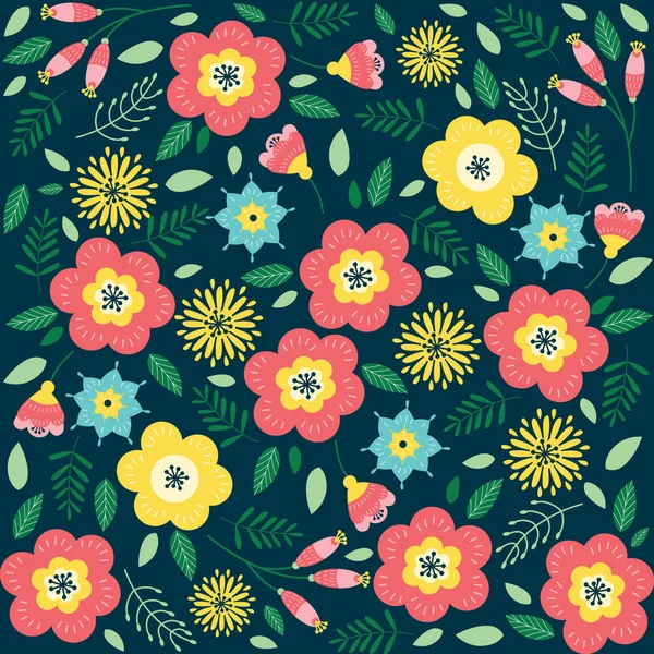 花と葉と花柄。小さい花でかわいいパターン. — ストックベクタ