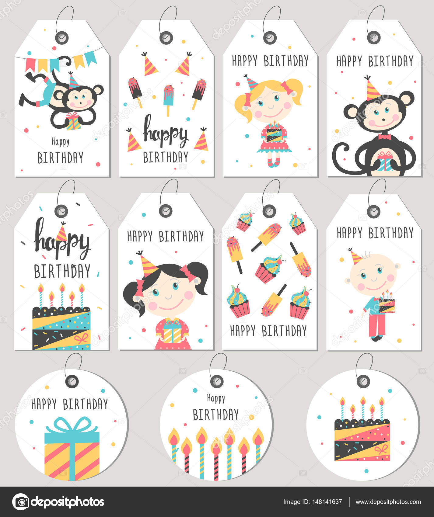 set of happy birthday gift tags and cards stock vector kate she