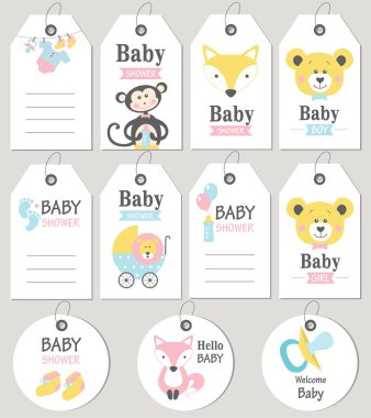Hediye etiketleri ve kartları duş bebek. Bebek varış ayarla.